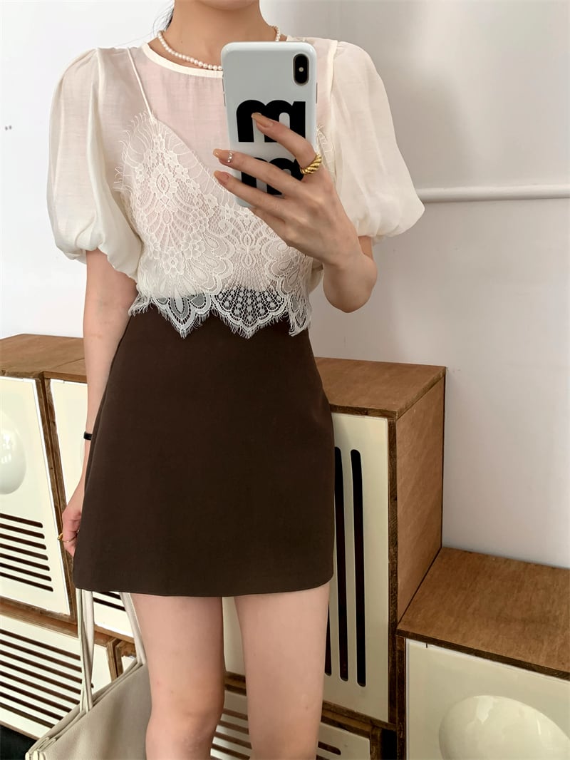 【tops】レース切り替えトップス　M24462