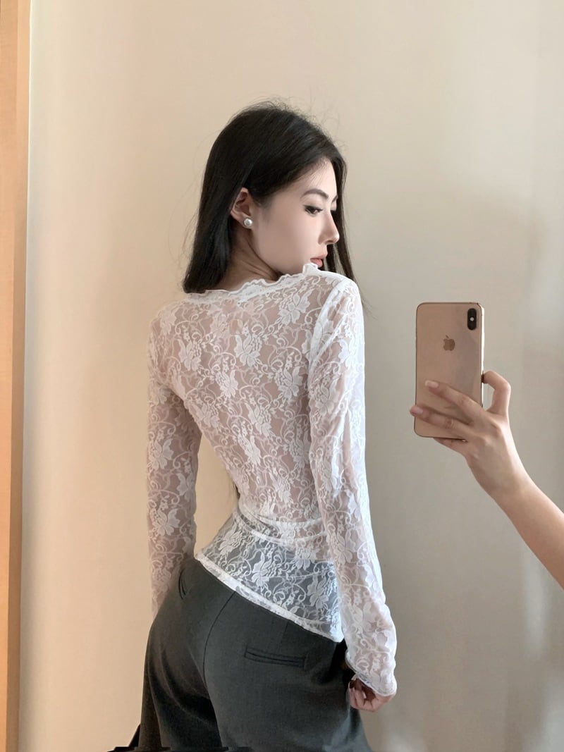 【tops】レース切り替えニットトップス　M27945