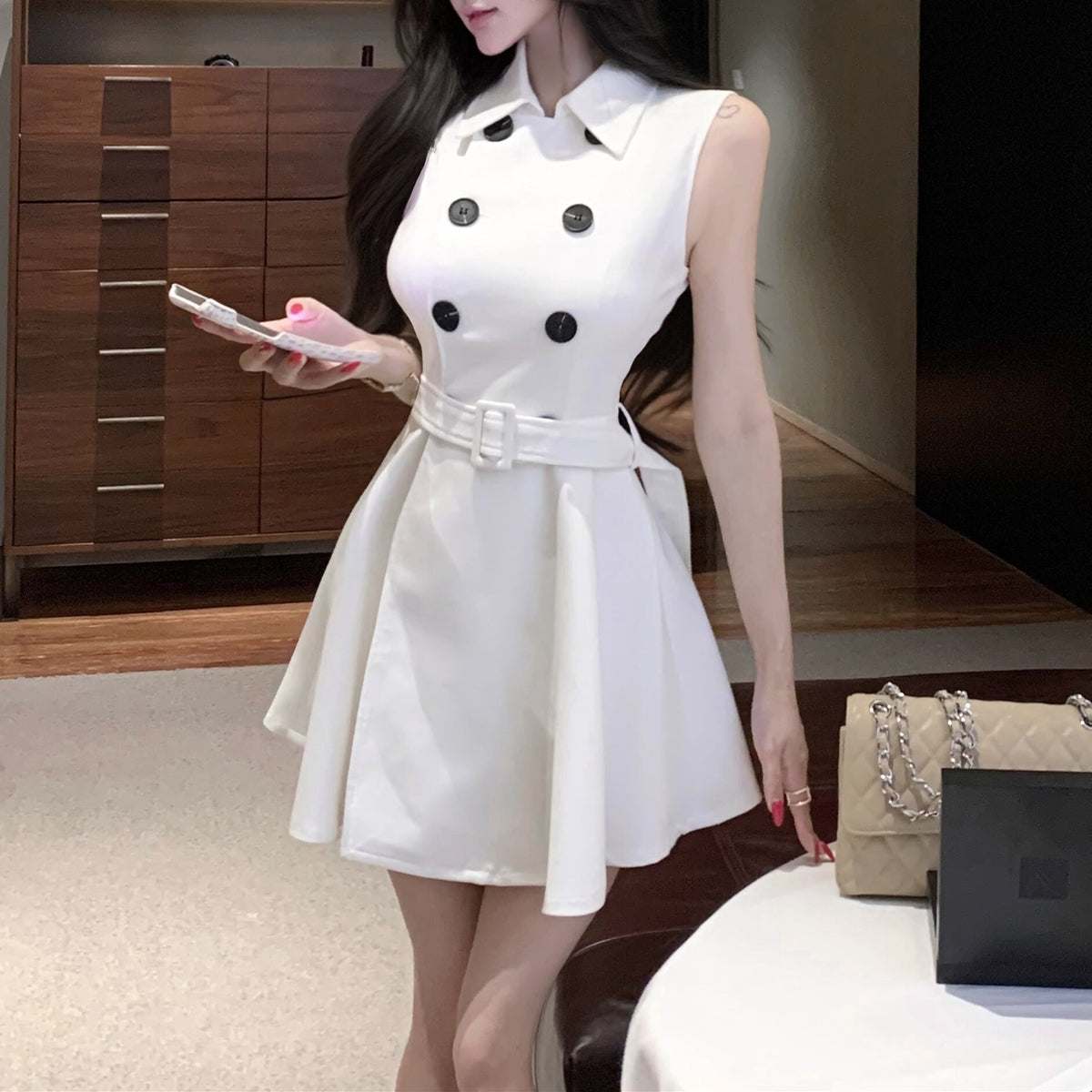 【dress】ダブルボタンミニワンピース　N3151