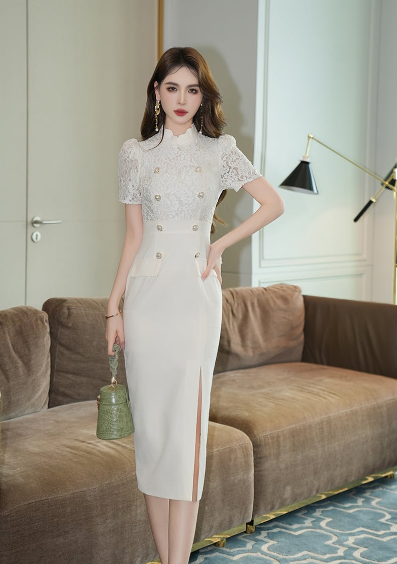 【dress】レース切り替えワンピース　M24703