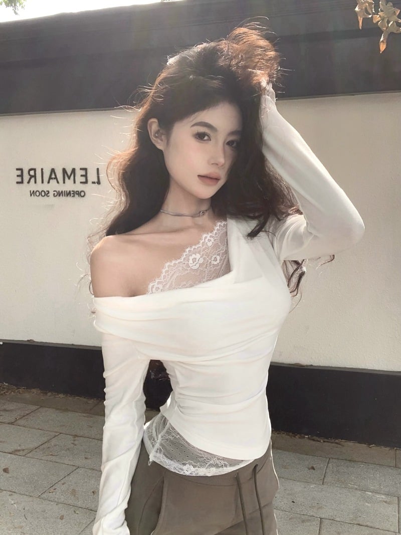 【tops】レース切り替えトップス　M28268