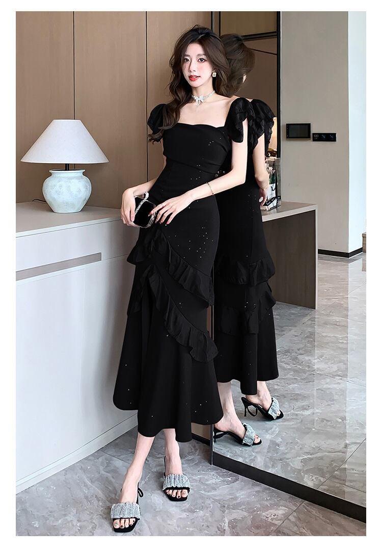 【dress】フリル不規則スリットワンピース G20665