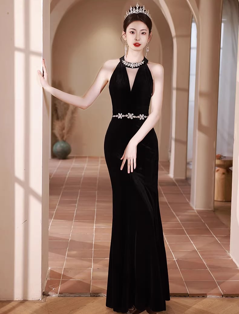 【dress】ラインストーン付きノースリーブマーメイドワンピース Q7993