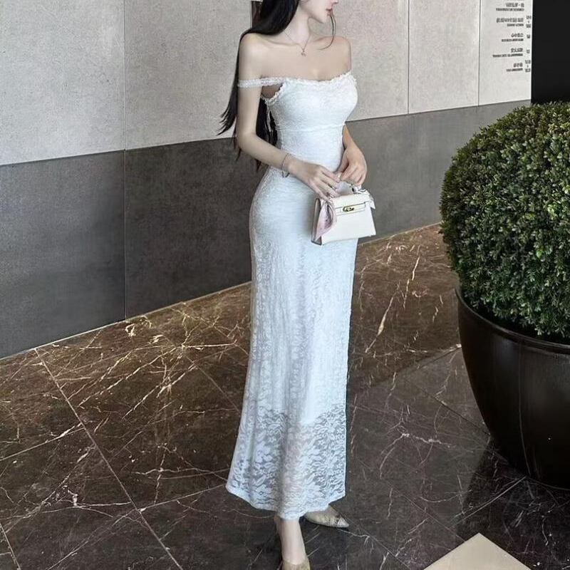 【dress】オフショルダーレースロングワンピース Q8189