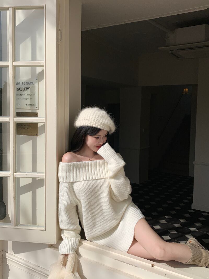 【dress】オフショルダーニットワンピース　M28499