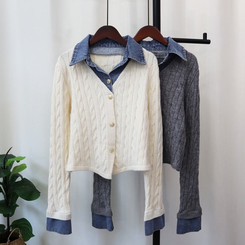 【outer】デニム切り替えニットカーデ　M26850