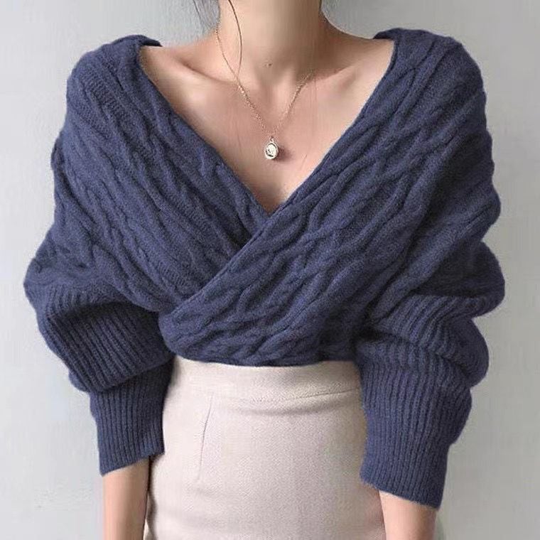 【tops】クロスVネックニットセーター　M26968