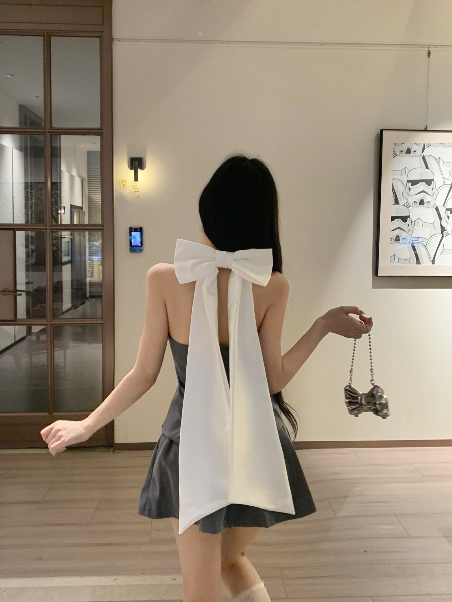 【set】リボンホルターネックチョッキ+スカート２点セットG21404