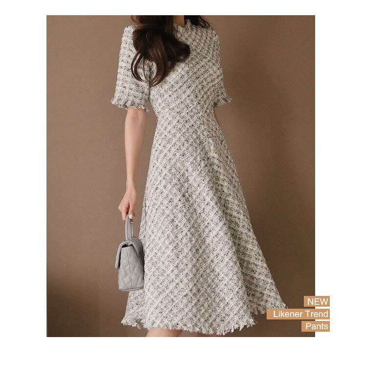 【dress】OL通勤好感度UP!気質満点韓国風知的5分袖 ハイウエストワンピース G0402