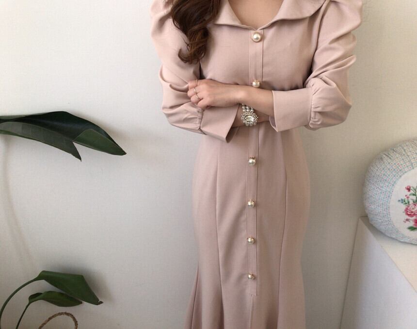 【dress】エレガント気質満点レトロハイウエスト着痩せ マーメイドワンピース G1404