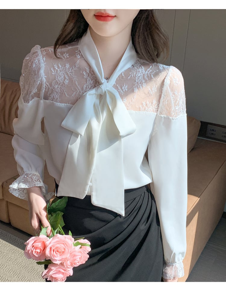 【tops】レース切り替えシャツトップス　M25165