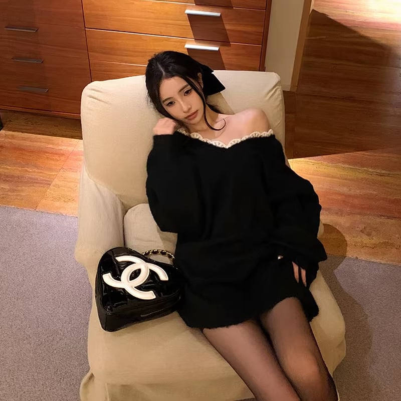 【tops】バックリボンニットトップス Q8133