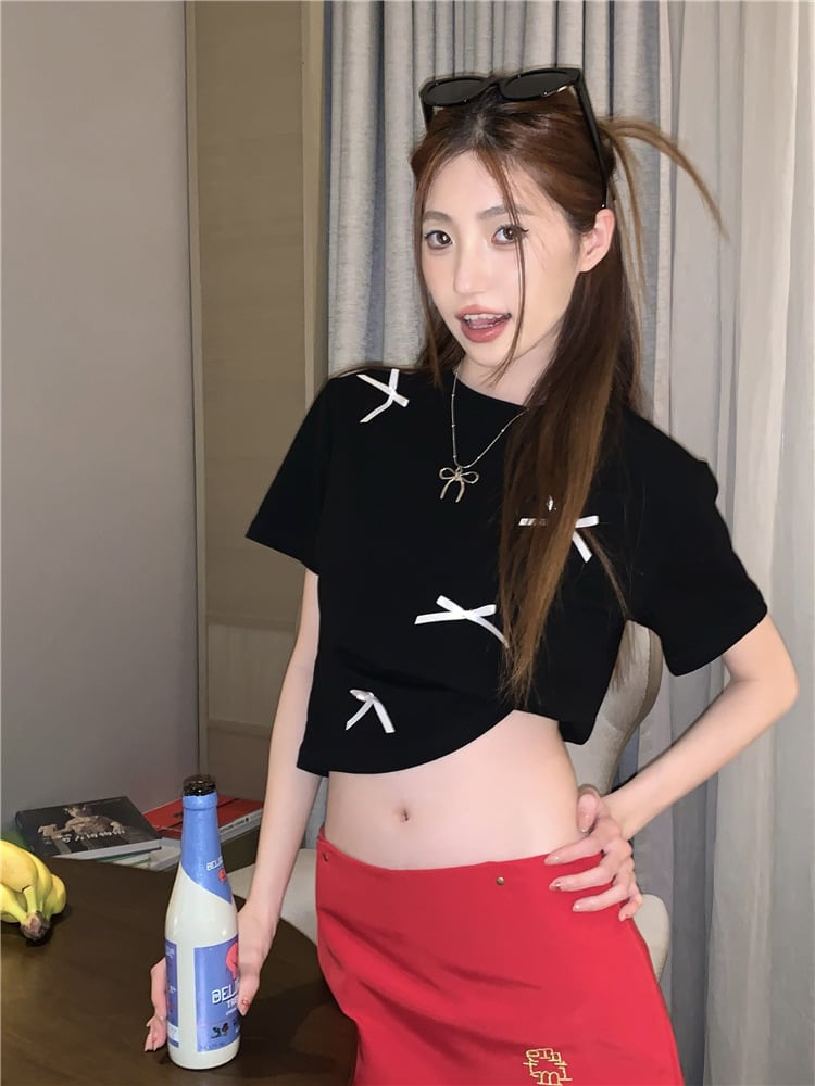 【tops】リボン付きTシャツ　M24440