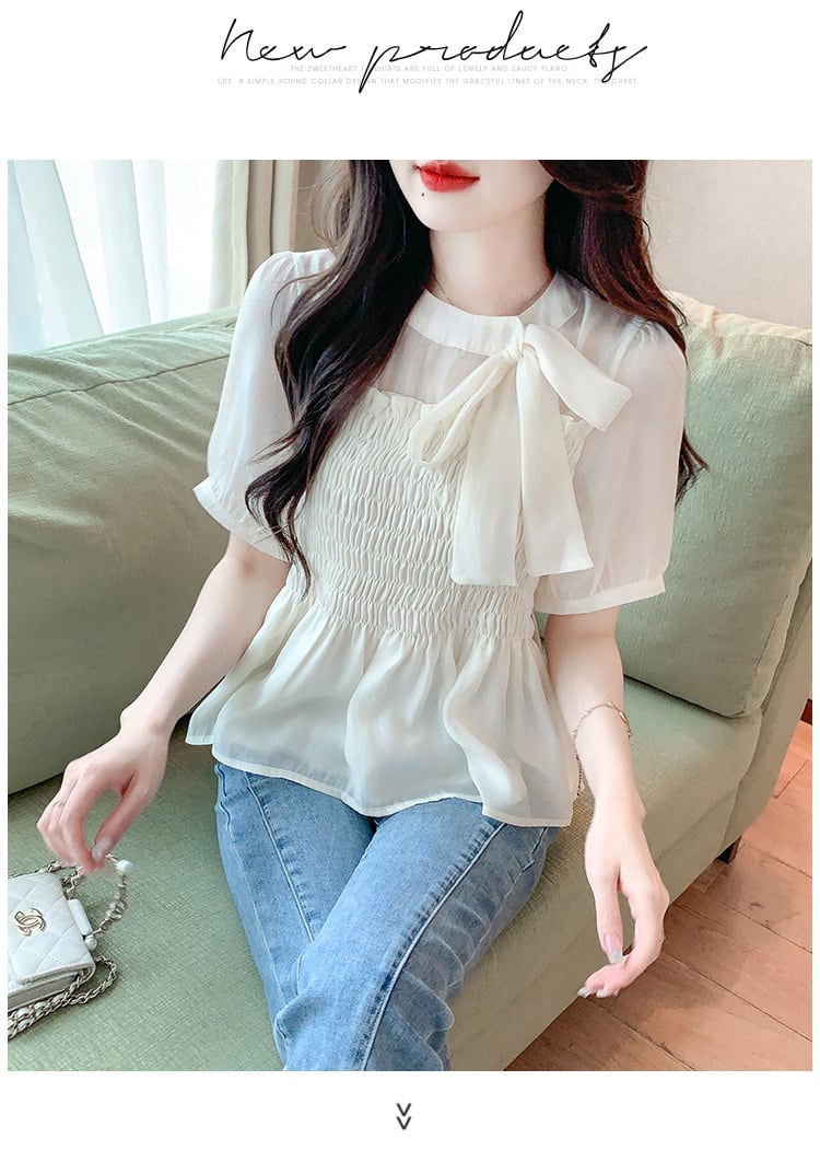 【tops】リボン付きシャツトップス　M23925