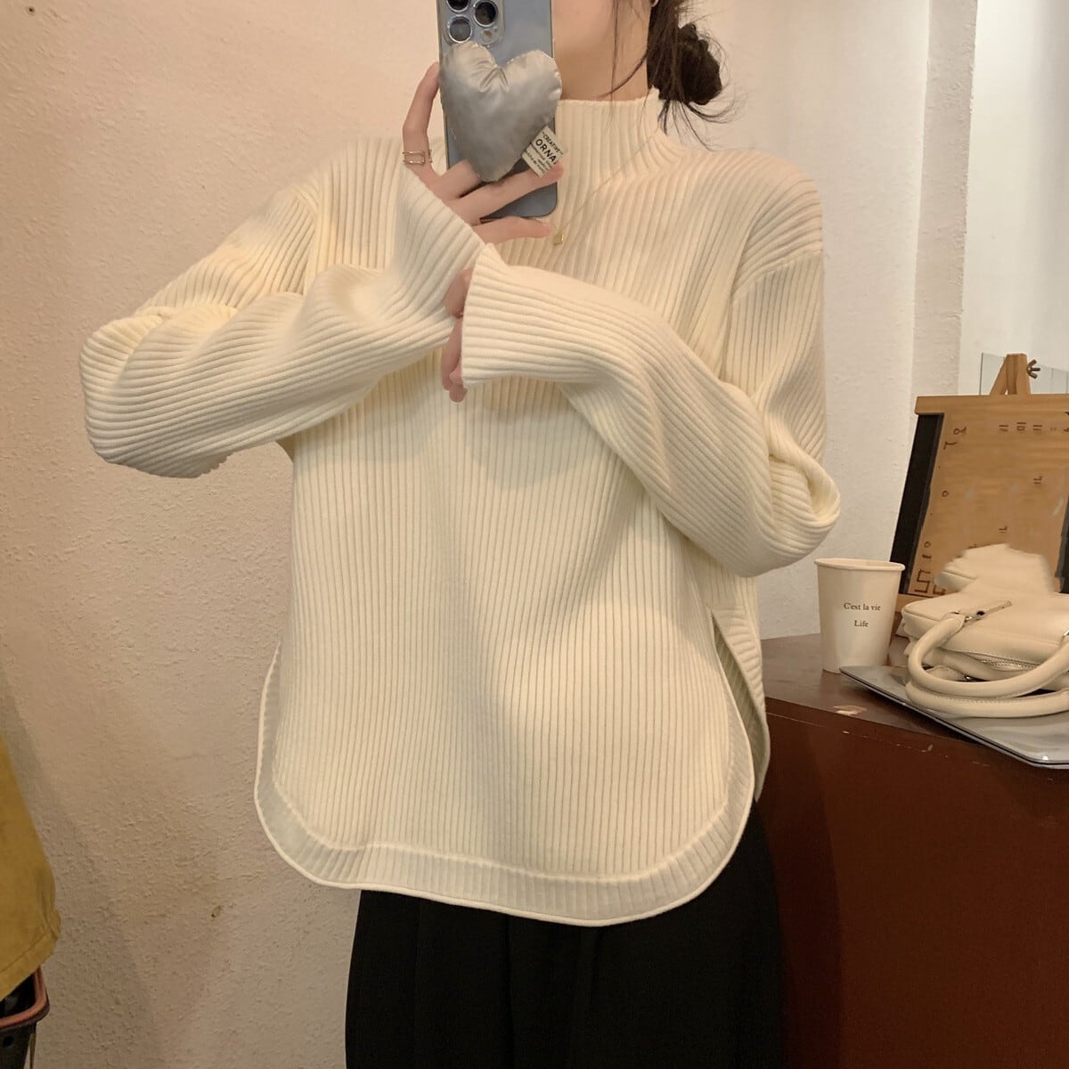 【tops】スリットニットセーター　M27982