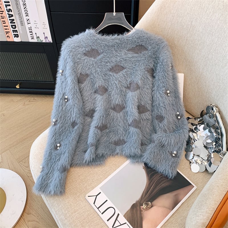 【outer】パールビジューニットカーデ　M27838