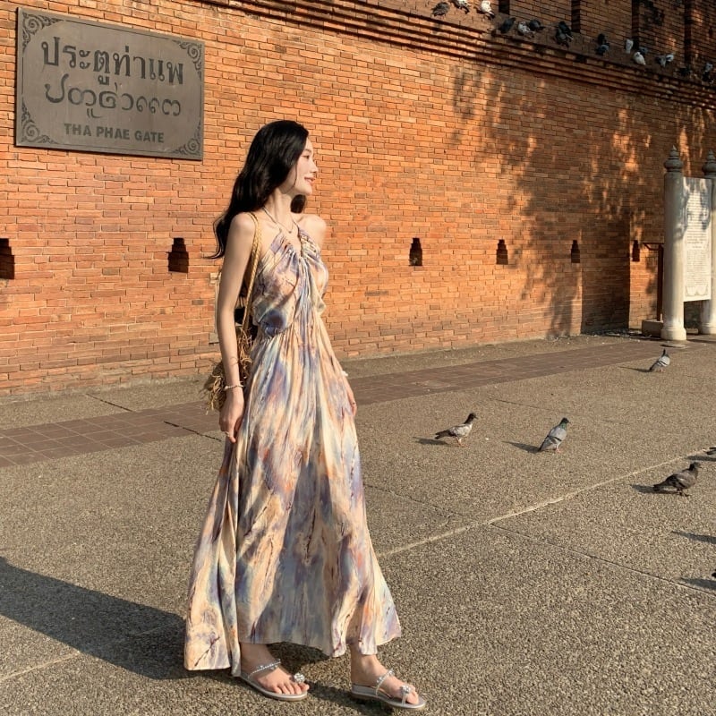 【dress】ホルターネックプリントワンピース　M25157