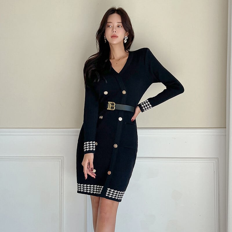 【dress】Vネックニットワンピース　M27446