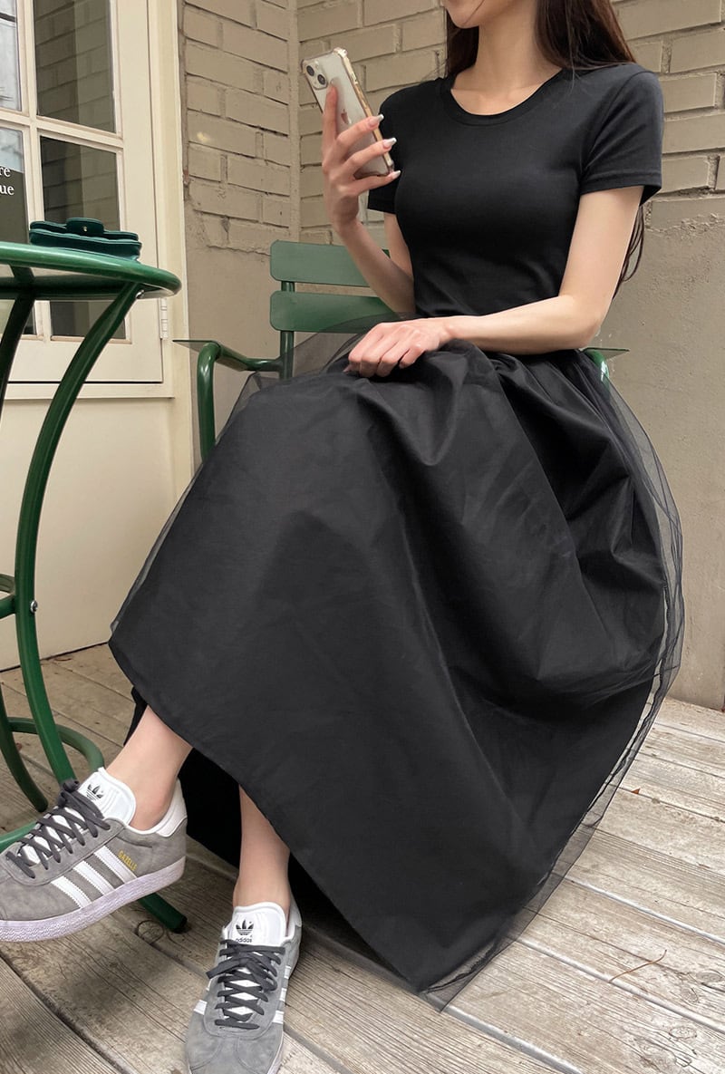 【dress】チュールドッキングワンピース　M24029