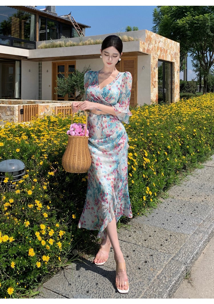 【dress】Vネック花柄ワンピース　M25286