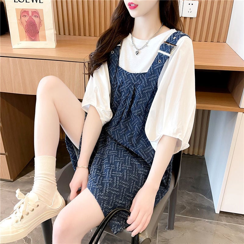 【set】無地Ｔシャツ+サロペット2点セットF7372