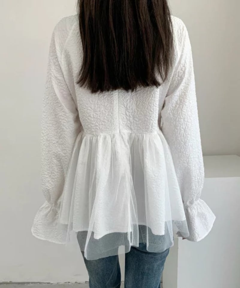 【tops】メッシュ偽二つ切り替えブラウスG20303