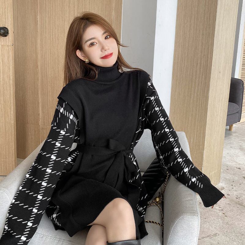 【dress】秋好感度UP!気質満点レトロチェック柄ニットワンピース G1796