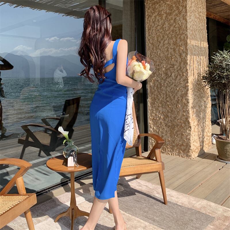 【dress】上品なシルエット!気質満点レトロノースリーブOL通勤ハイウエストワンピース G7444