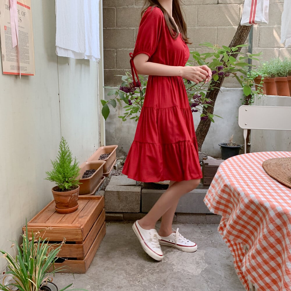 【dress】美人度アップ!気質満点スクエアネックスウィート着痩せワンピース