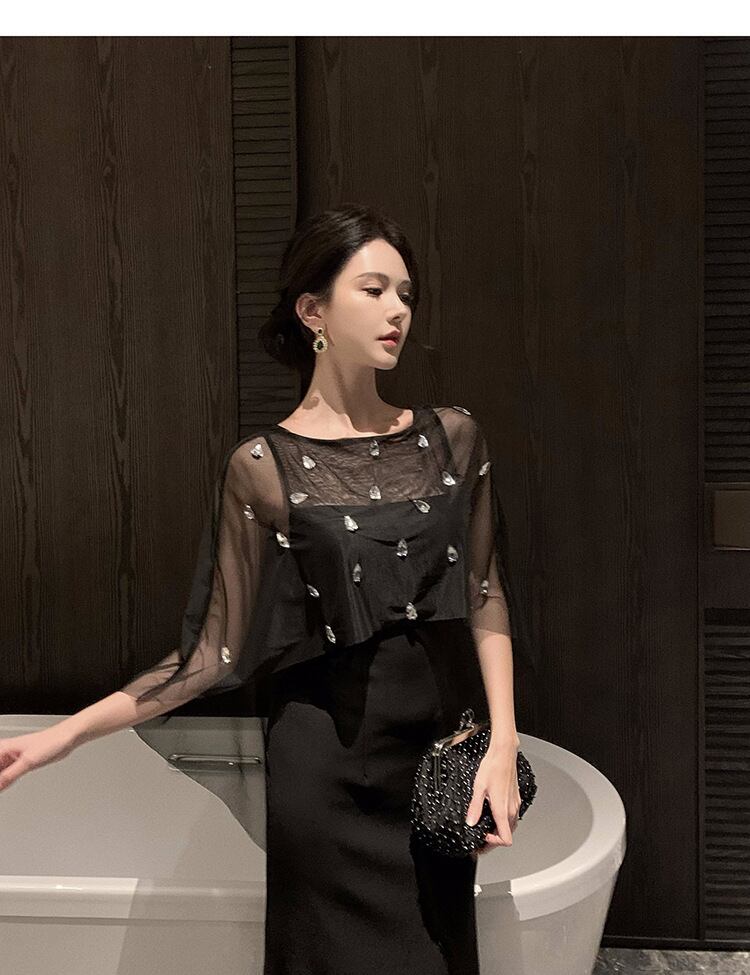 【set】ビジューチュールトップス×ワンピートセット　M28056