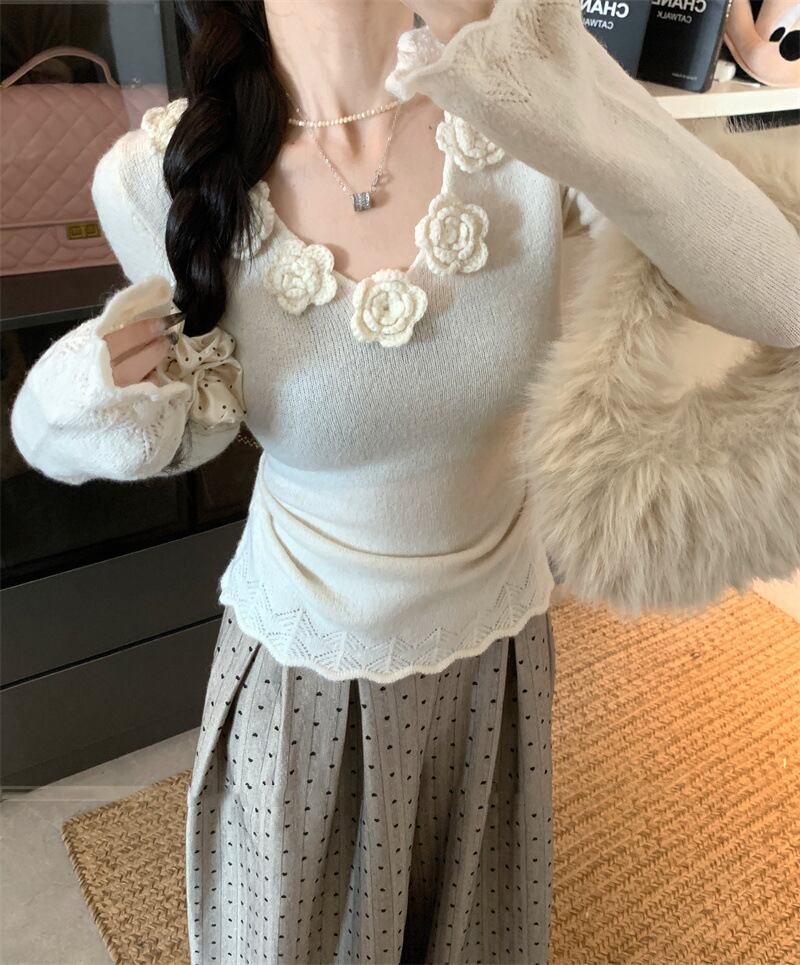 【tops】立体フラワーニットトップス　M28608