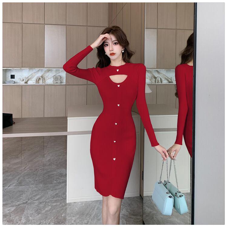 【dress】カットワークニットワンピース　M18844