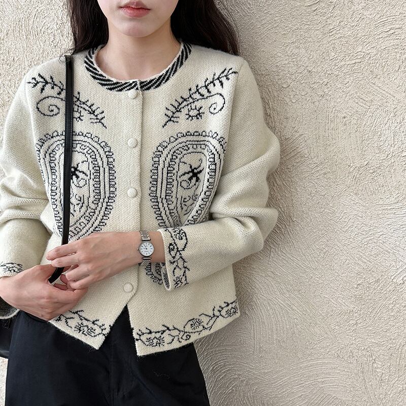 【outer】刺繡柄ニットコート Q7032