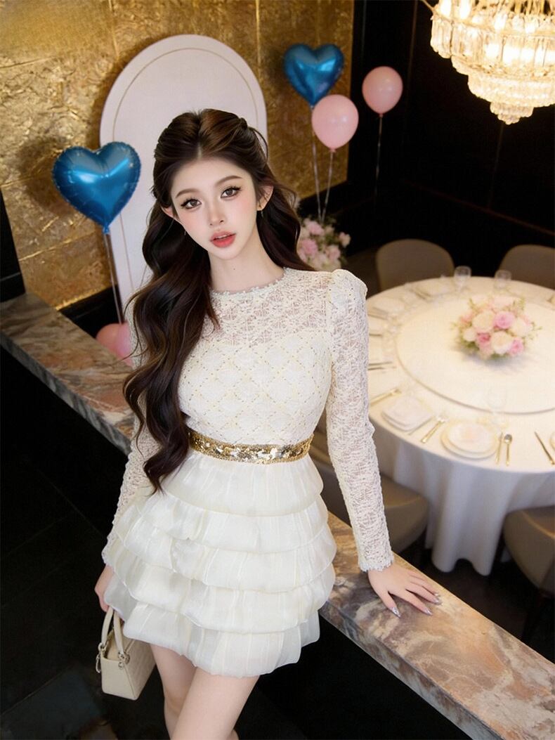 【dress】レースドッキングティアードワンピース Q7990