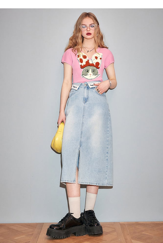 【tops】VネックニットプリントトップスG20926