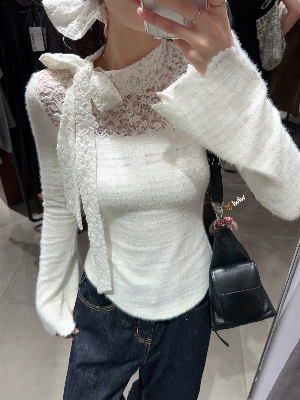 【tops】リボン付きレーストップス　M27058
