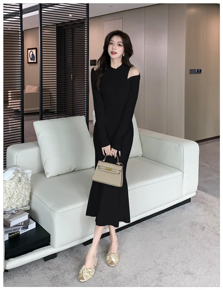 【dress】オフショルダーニットワンピース　M28025