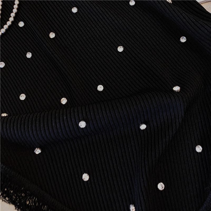 【tops】ラウンドネックノースリーブ無地フリンジ着回しニットタンクトップF5265