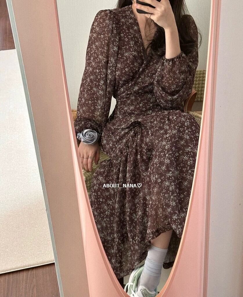 【dress】Vネックシフォン花柄ワンピース G20929