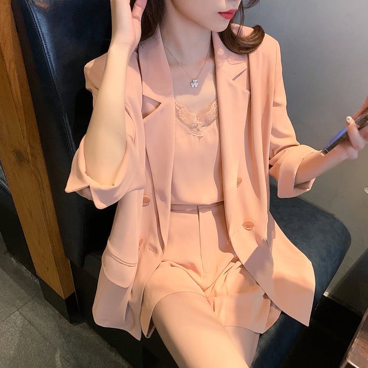 【set】スーツ+キャミソール+ショートパンツセットアップ G0387