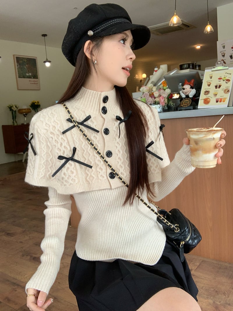 【tops】リボン付きニットトップス　M27620