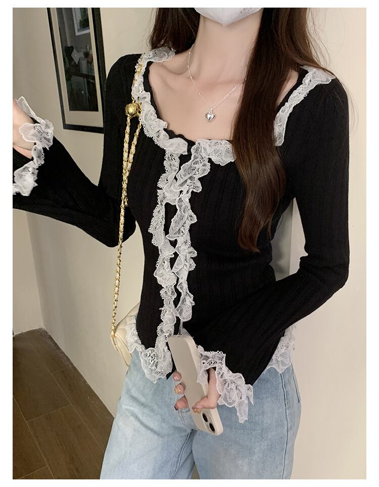 【tops】レース切り替えニットトップス　M27759