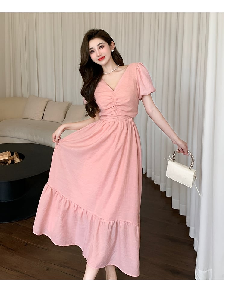 【dress】Vネックギャザーワンピース G20667