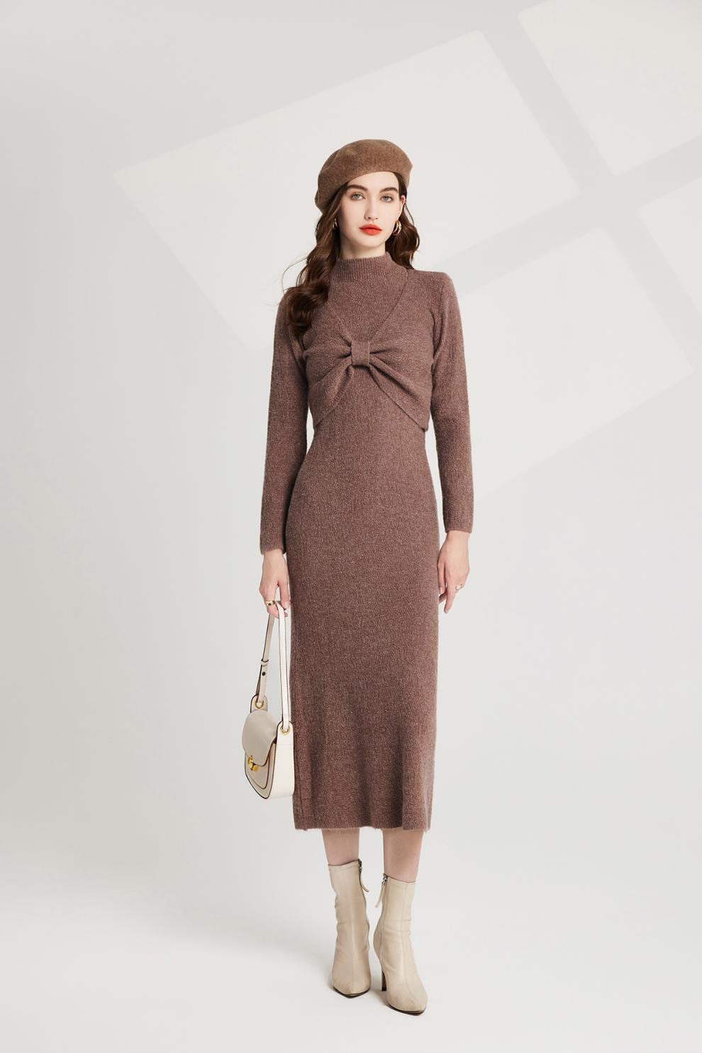 【dress】リボンニットトップス×ベストワンピースセット　M26251