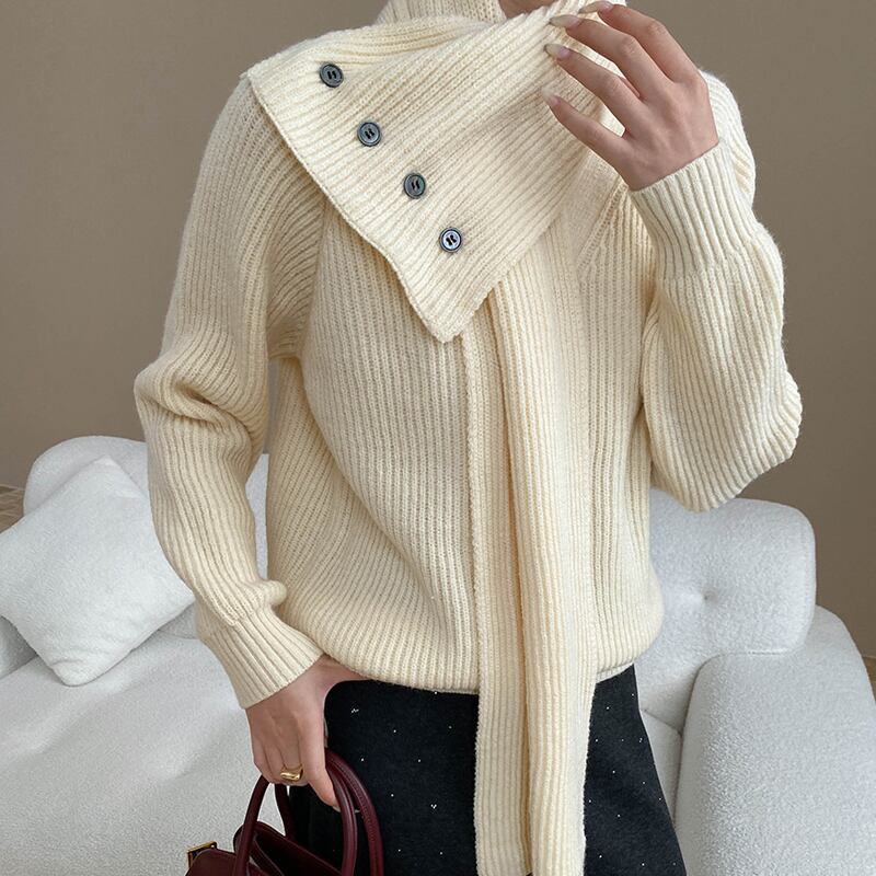 【tops】マフラー付きニットトップス Q7490