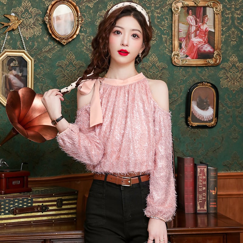 【tops】オフショルダーランタンスリーブ  ブラウス G20773