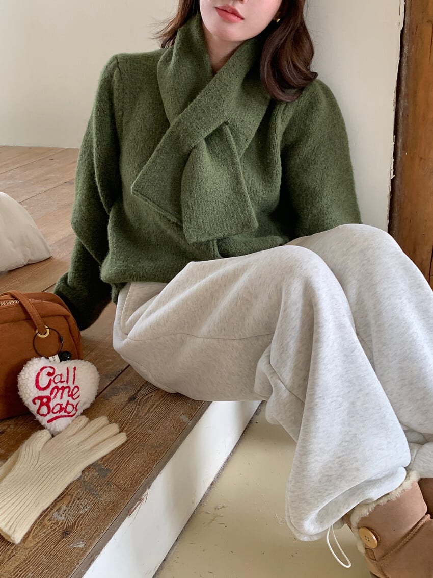 【outer】ニットカーデマフラー付き　M27669