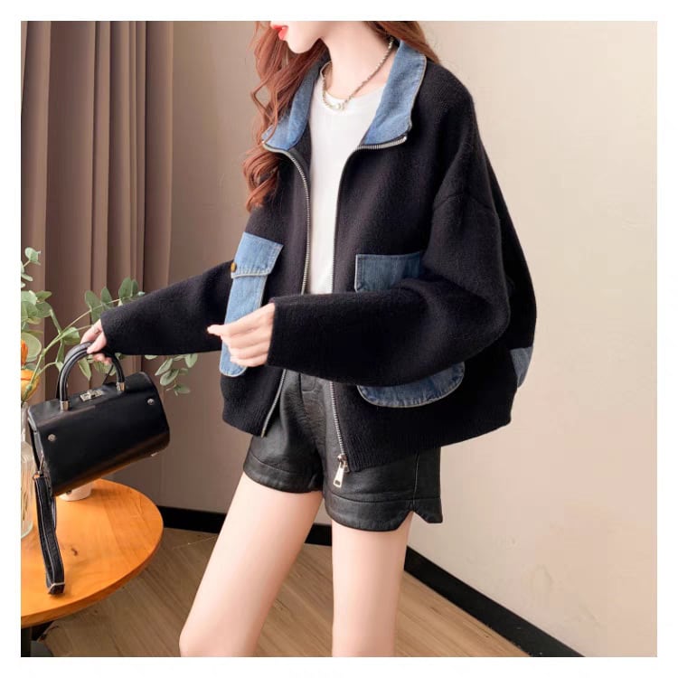 【outer】デニム切り替えニットカーデ　M25745