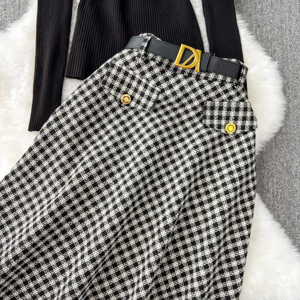 【set】ニットトップス×スカートセット　M18459