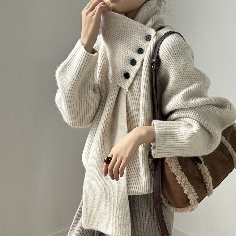 【tops】Vネックニットセーターマフラー付き　M28049
